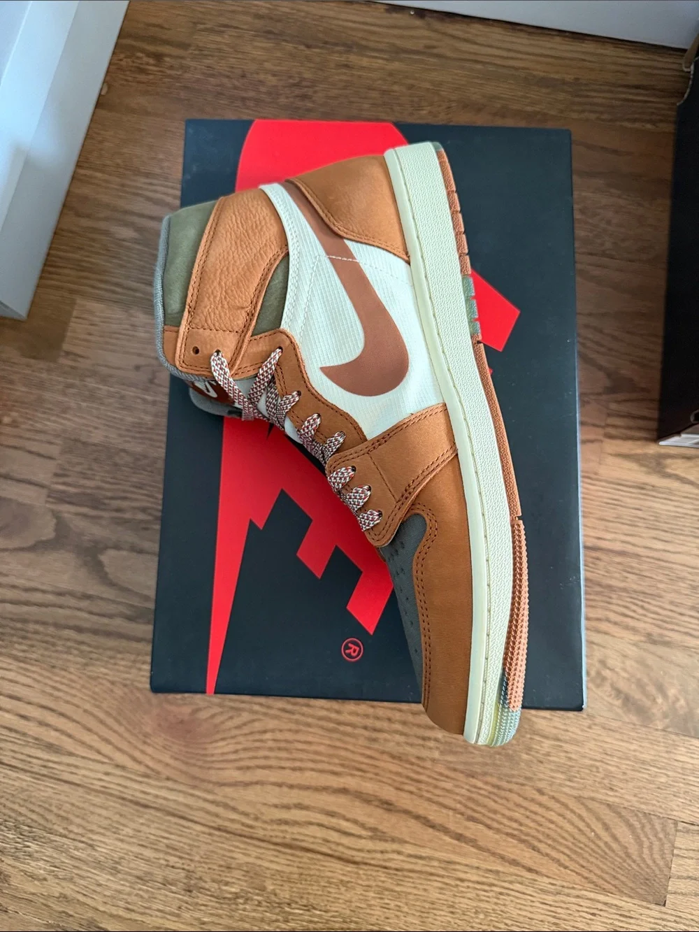 Jordan High-Top Sneaker in Brown, Olive & White